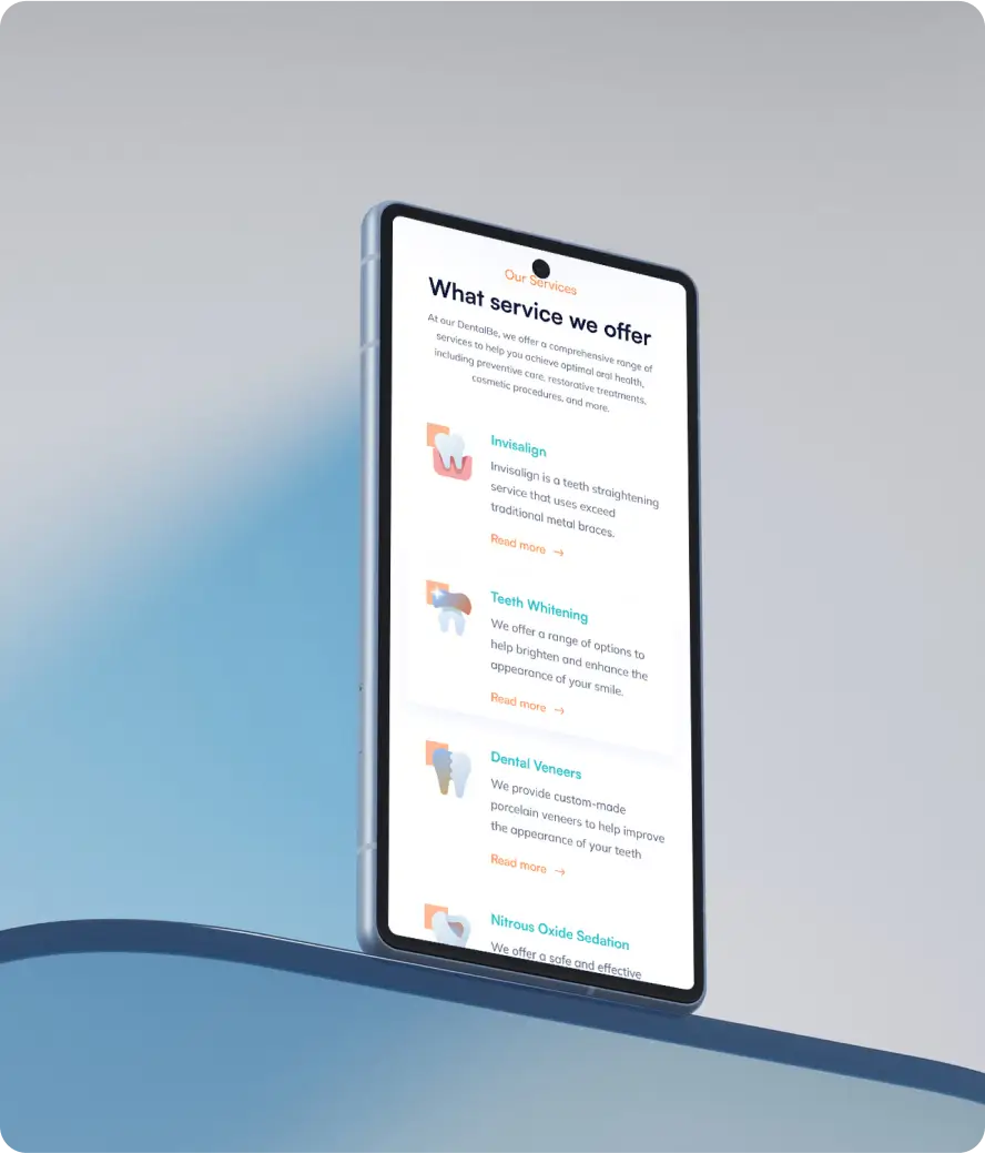 Dental services section mobile mockup